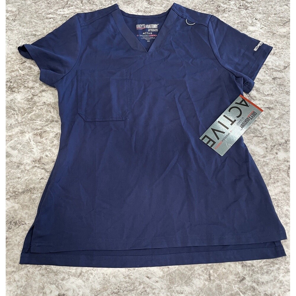 Grey’s Anatomy Scrub Top Womens XS Blue Short Sleeve V Neck Nursing Medical NWT - Picture 1 of 4